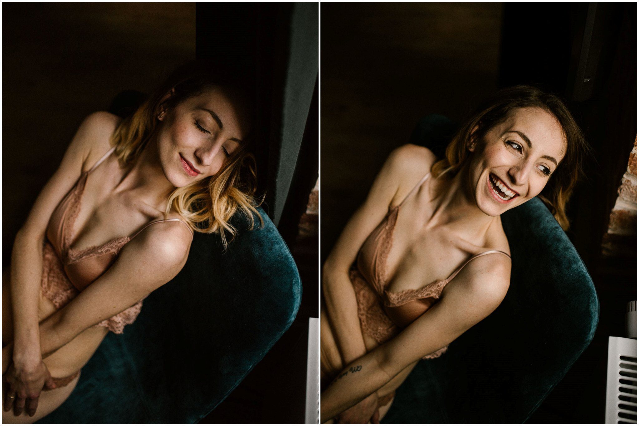 Kobieta siedzi na&nbsp;fotelu w&nbsp;bieliźnie -sesja kobieca w&nbsp;apartamencie w&nbsp;Poznaniu