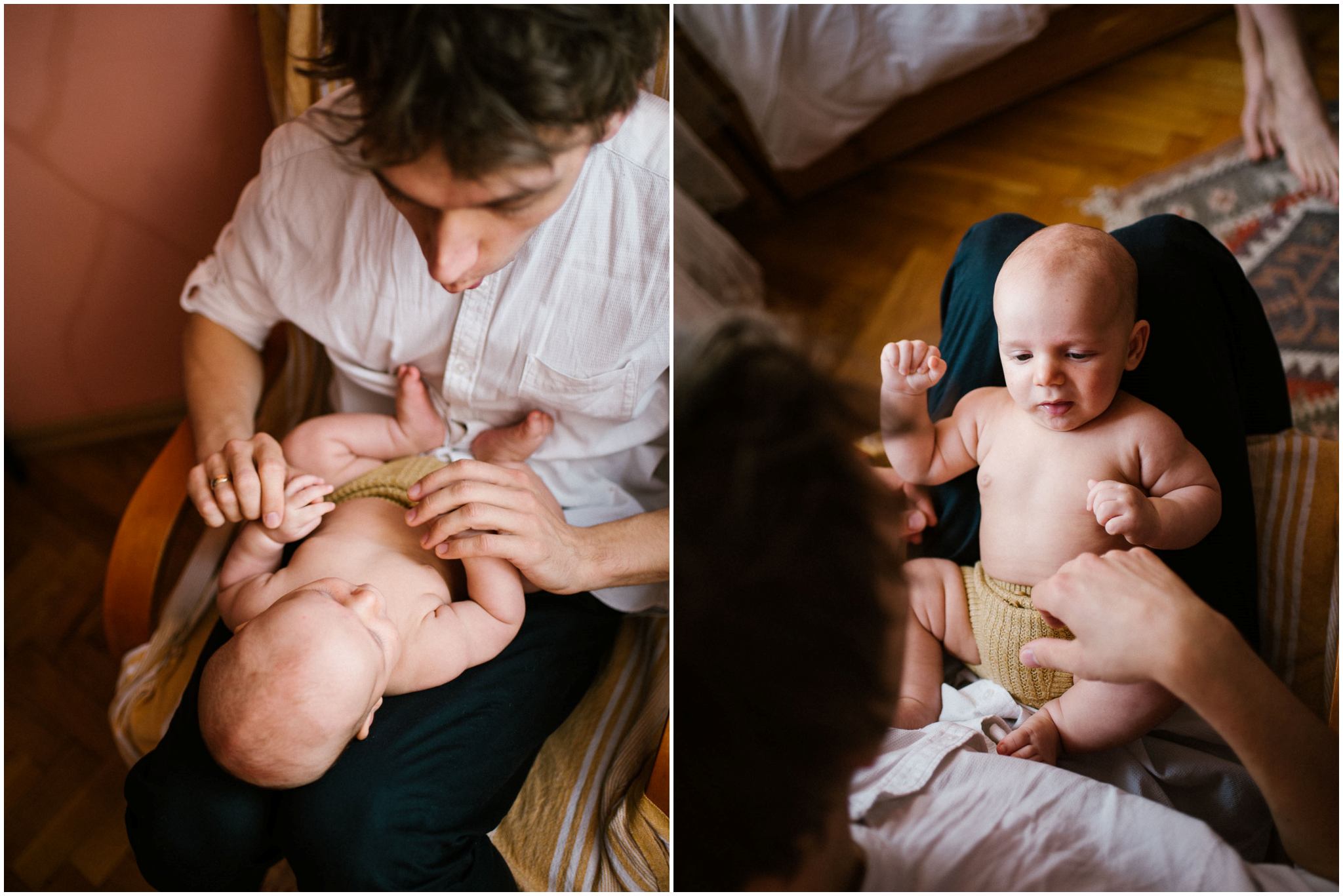 Tata z&nbsp;synkiem na&nbsp;fotelu - Sesja niemowlęca lifestyle w&nbsp;domu Poznań